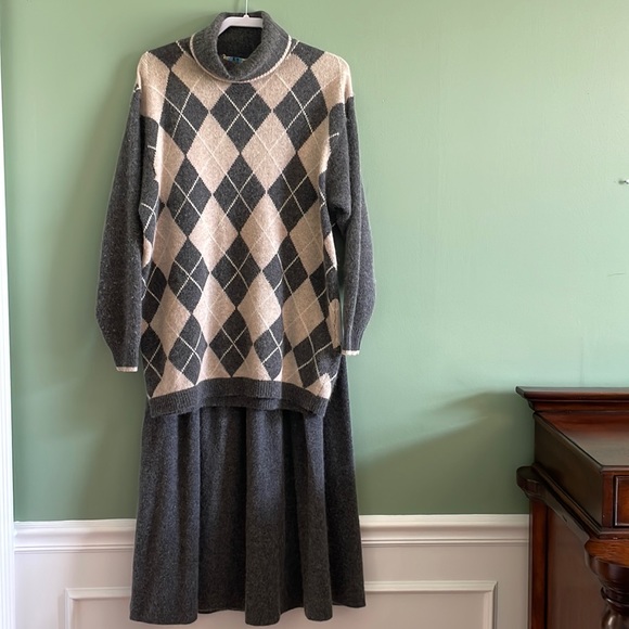 Liz Claiborne | Skirts | Liz Claiborne Argyle Lambswool And Rabbit Sweater  And Skirt Set Size Large | Poshmark